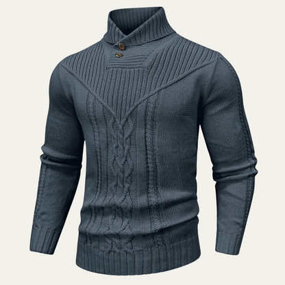 Men's Ribbed Knit Winter Sweater Button Neck