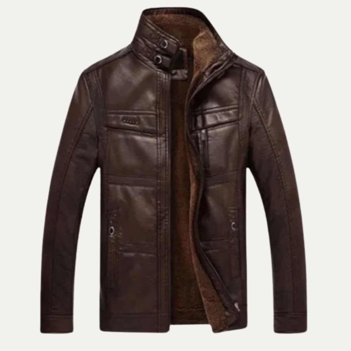 Men's Leather Winter Coat Warm Fleece Lining