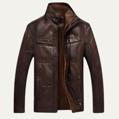 Men's Leather Winter Coat Warm Fleece Lining