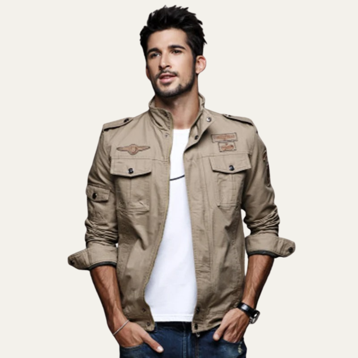 Men's Cotton Cargo Jacket With Pockets