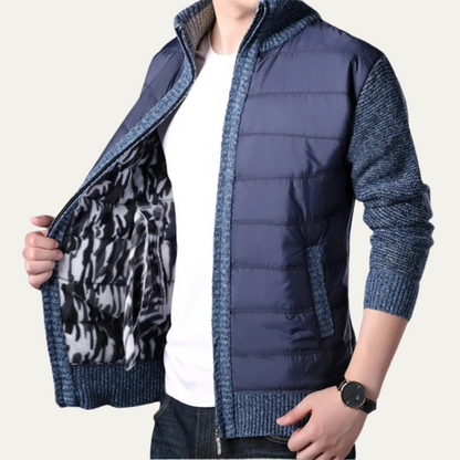 Men's Winter Puffer Jacket Knit Sleeve Zip Up