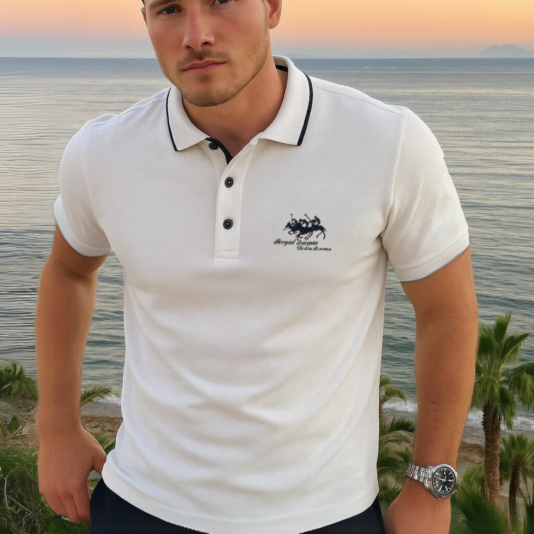 Men's Polo Shirt Short Sleeve Contrast Collar Embroidered