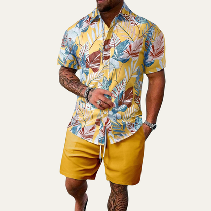 Men's Tropical Shirt And Shorts Set Casual