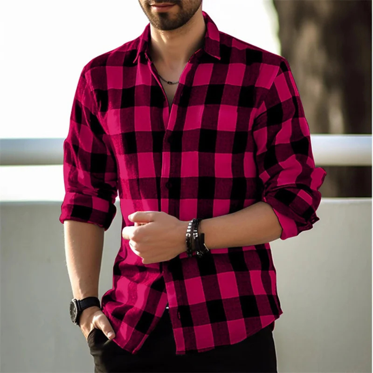 Men's Plaid Button-Up Shirt