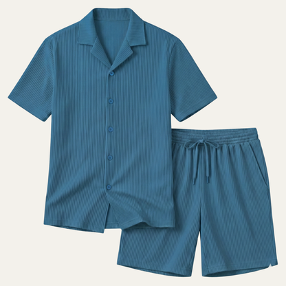 Men's Casual Summer Ribbed Shirt And Shorts Set