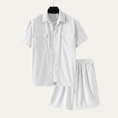 Men's Corduroy Summer Set Shirt And Shorts