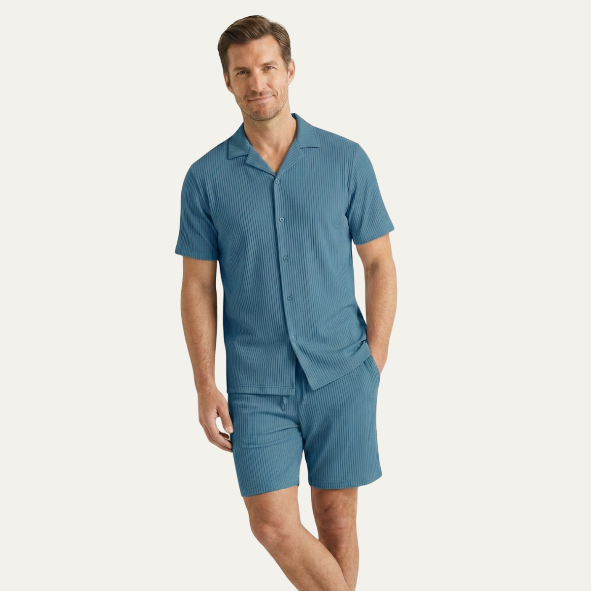 Men's Casual Summer Ribbed Shirt And Shorts Set