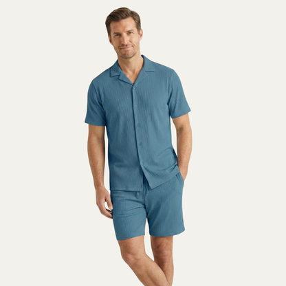 Men's Casual Summer Ribbed Shirt And Shorts Set