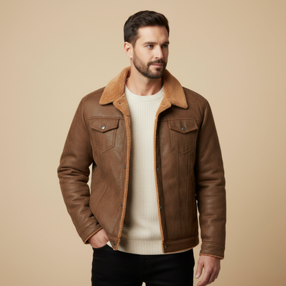 Men's Suede Leather Jacket Fleece Lined
