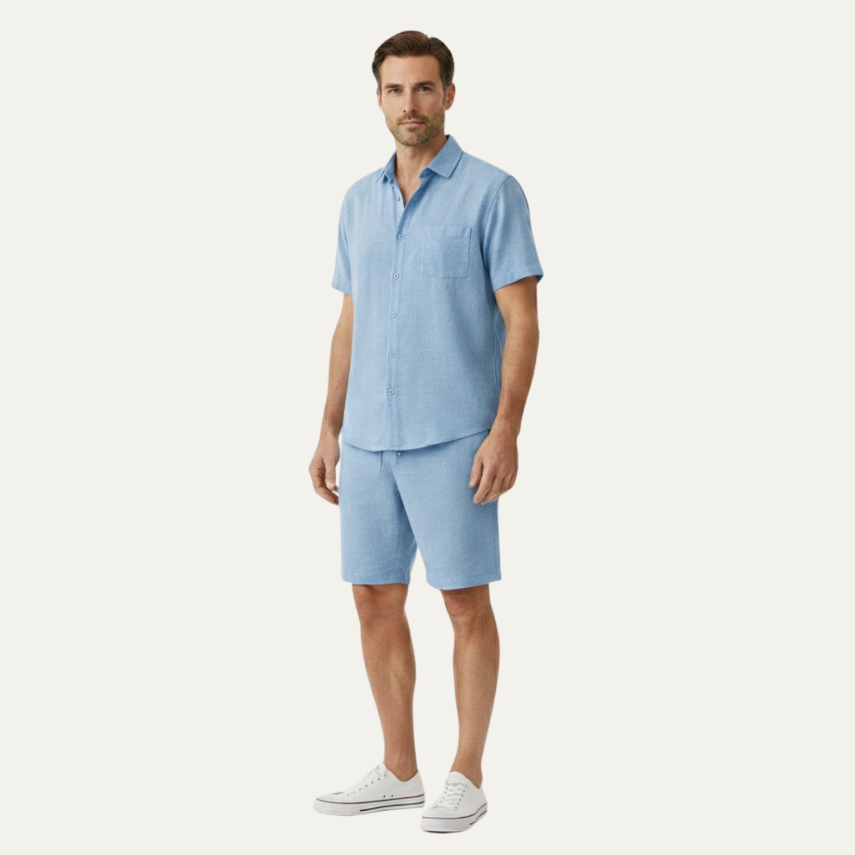 Men's Linen Shirt And Shorts Breathable Summer Set