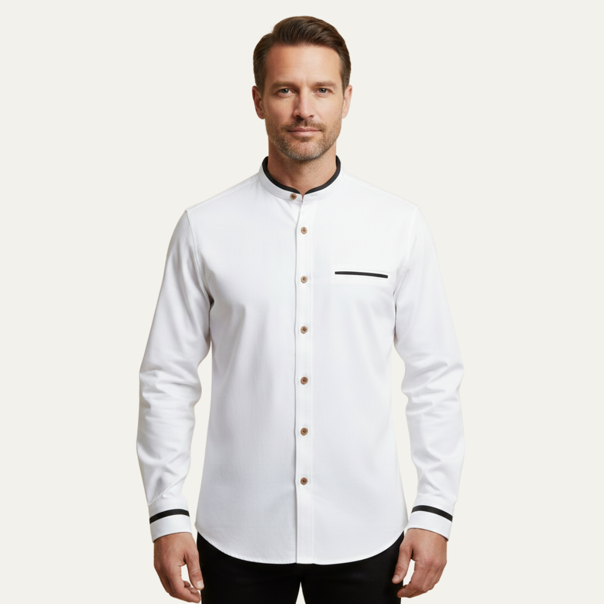 Men's Business Button Up Shirt Standing Collar White