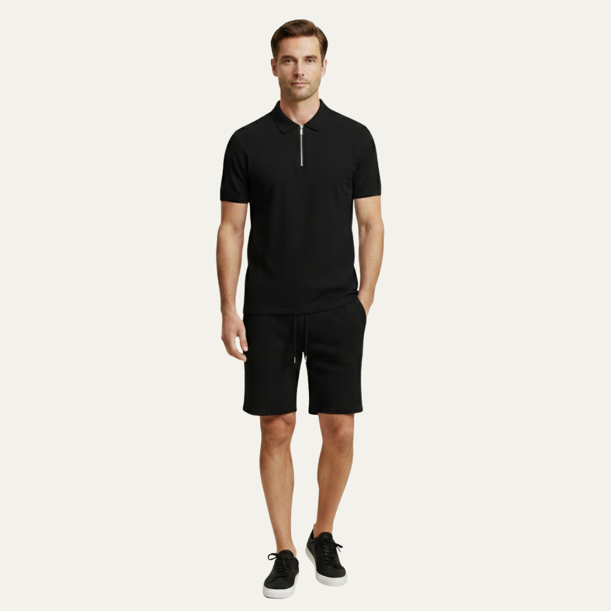 Men's Summer Shirt And Shorts Set Solid Color Casual