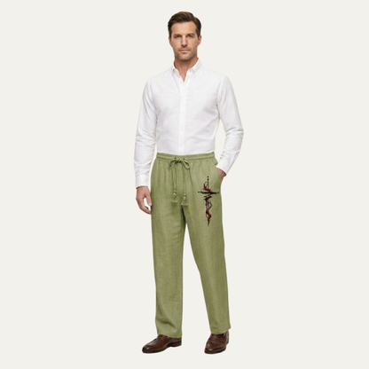 Men's Linen Wide Leg Pants Lightweight Relaxed Fit Beige