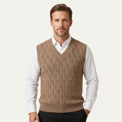 Men's Textured Knitted V Neck Vest
