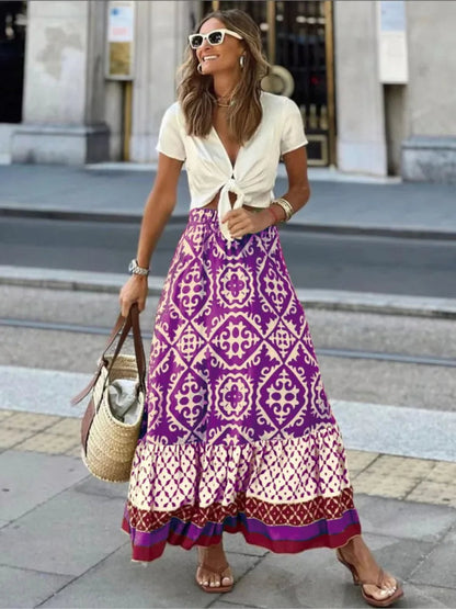 Women's Floral Maxi Skirt Elastic Waist