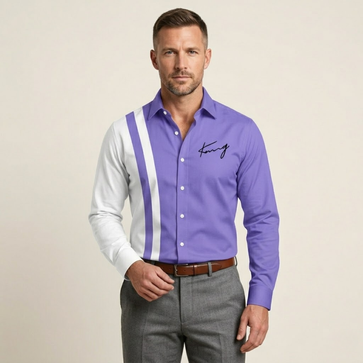 Men's Color Block Striped Dress Shirt
