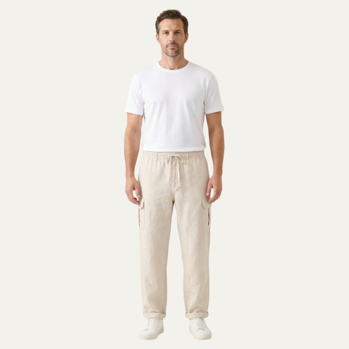 Men's Cotton Linen Cargo Pants Loose Fit Multi Pocket