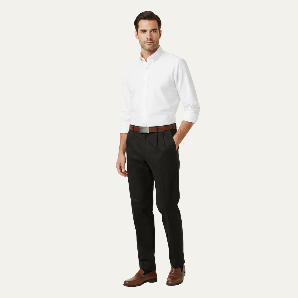 Men's Classic Straight Leg Pants Double Pleated Wool Black