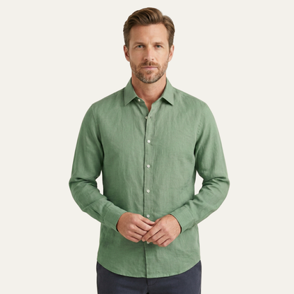 Men's Linen Button Up Shirt Casual Light Blue