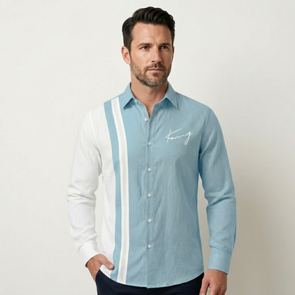 Men's Color Block Striped Dress Shirt