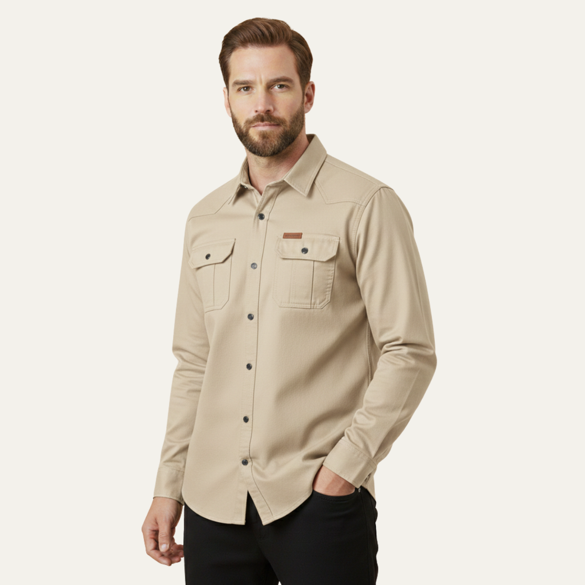 Men's Soft Cargo Shirt Multi Pocket Solid Color