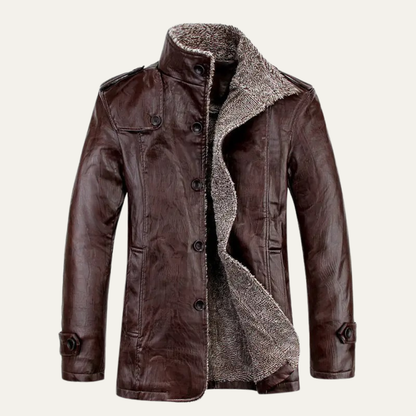 Men's Leather Fleece Lined Jacket Warm Stand Collar