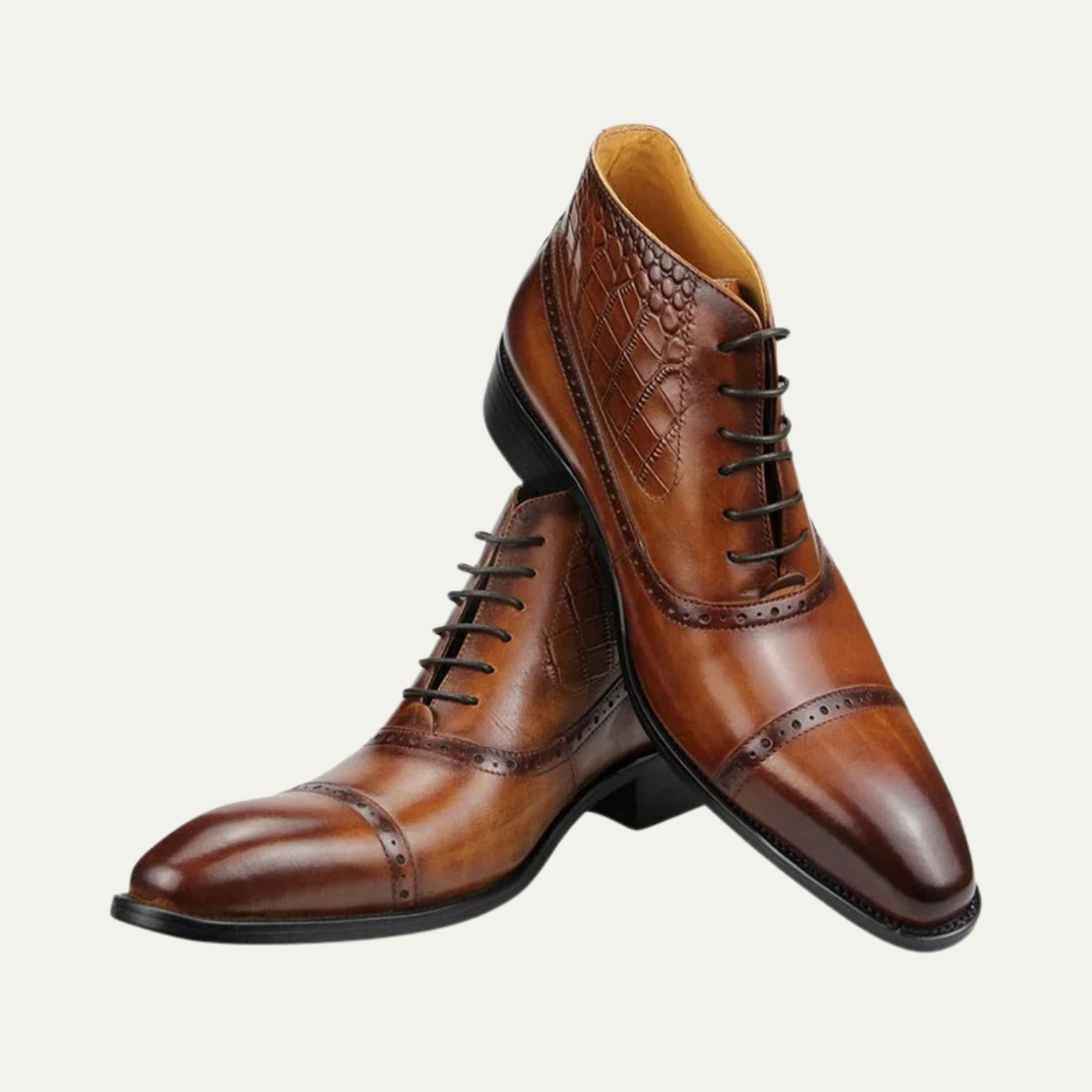 Men's Leather Brogue Ankle Boots Black
