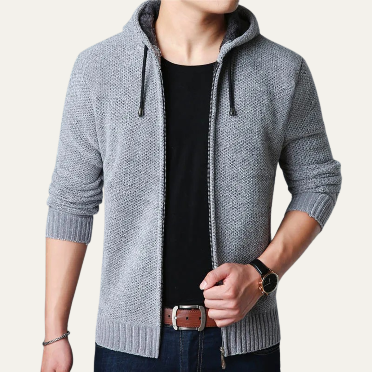 Men's Casual Knit Zip Hoodie Jacket