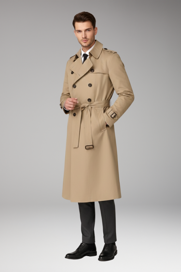 Men's Trench Coat Belted Wide Lapels