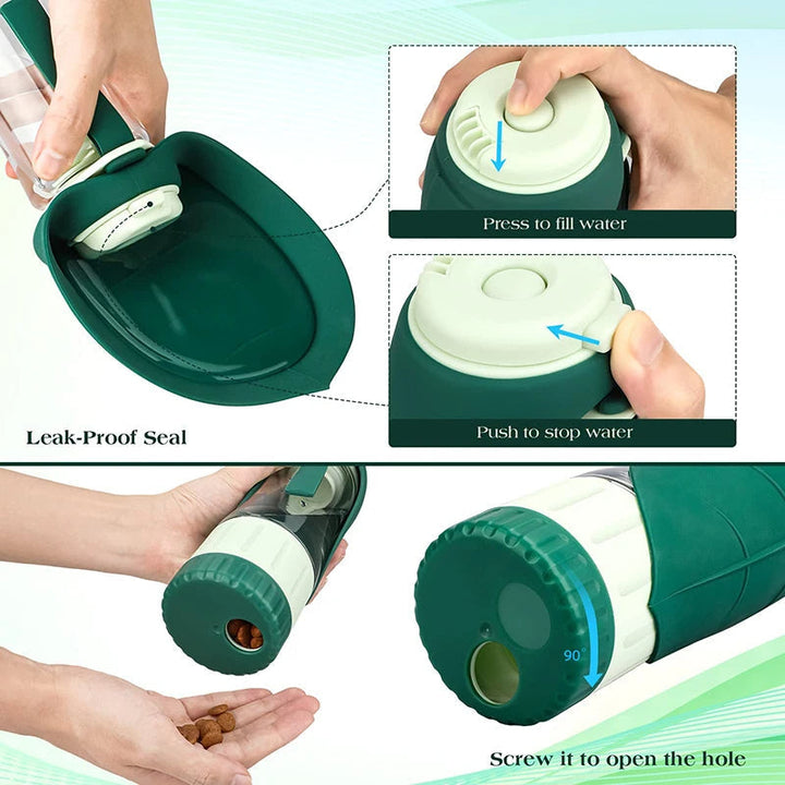 Portable Dog Water Food Bottle 2-In-1 Design
