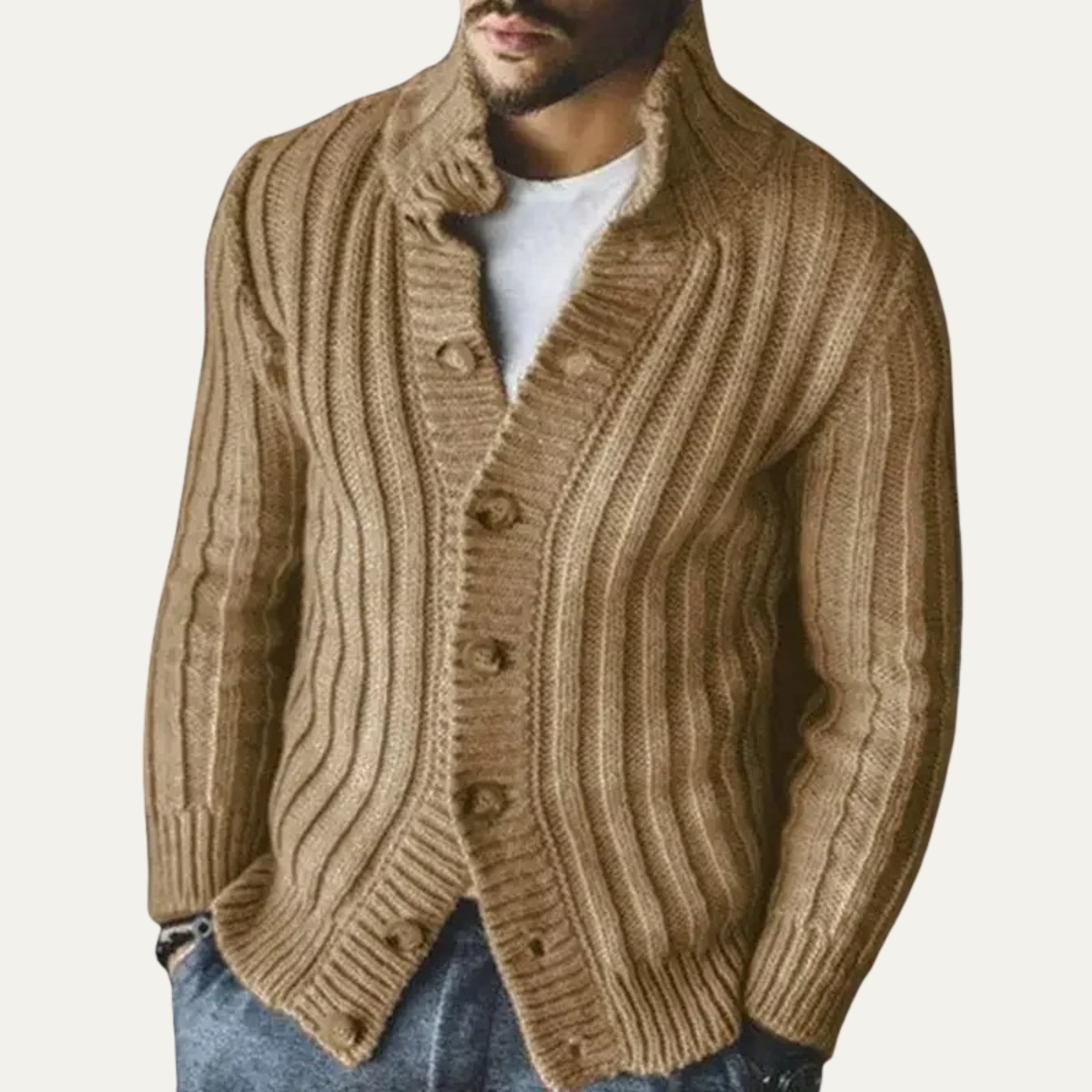 Men's Crew Neck Cardigan Warm Knit