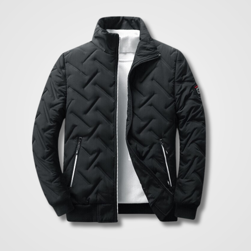 Men's Quilted Bomber Jacket High Collar Zip Pockets - VibreMode
