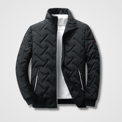 Men's Quilted Bomber Jacket High Collar Zip Pockets - VibreMode