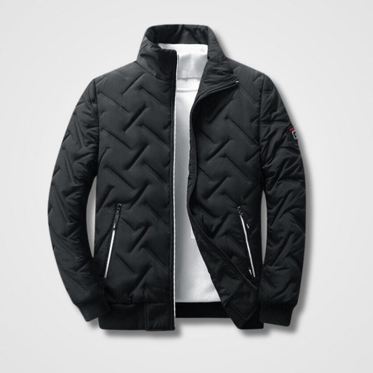 Men's Quilted Bomber Jacket High Collar Zip Pockets - VibreMode