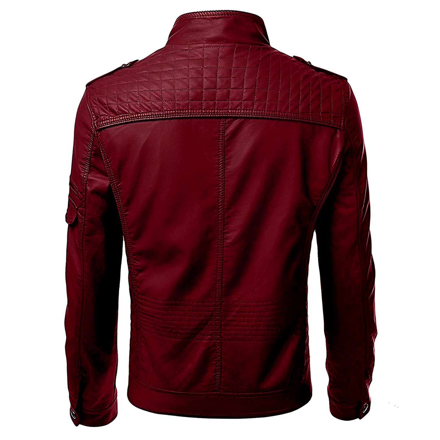 Men's Leather Jacket Slim Fit Zip Pockets Black