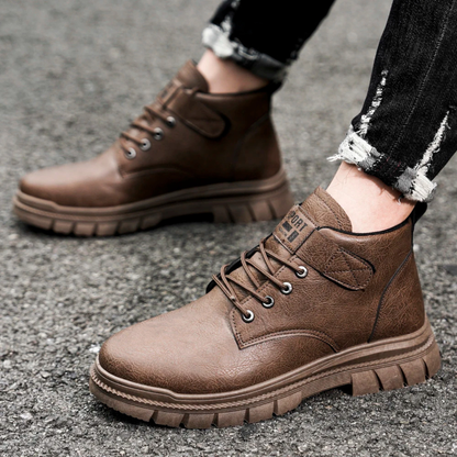 Men's Leather Ankle Boots Rugged Lace Up Outdoor