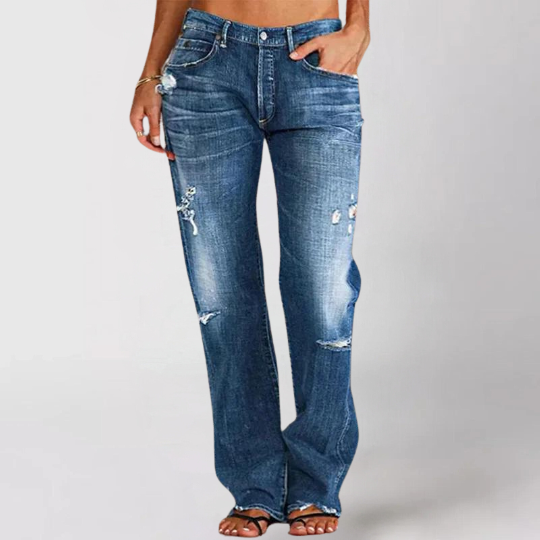 Trendy Women's Ripped Straight Leg Jeans