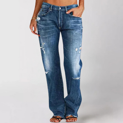 Trendy Women's Ripped Straight Leg Jeans