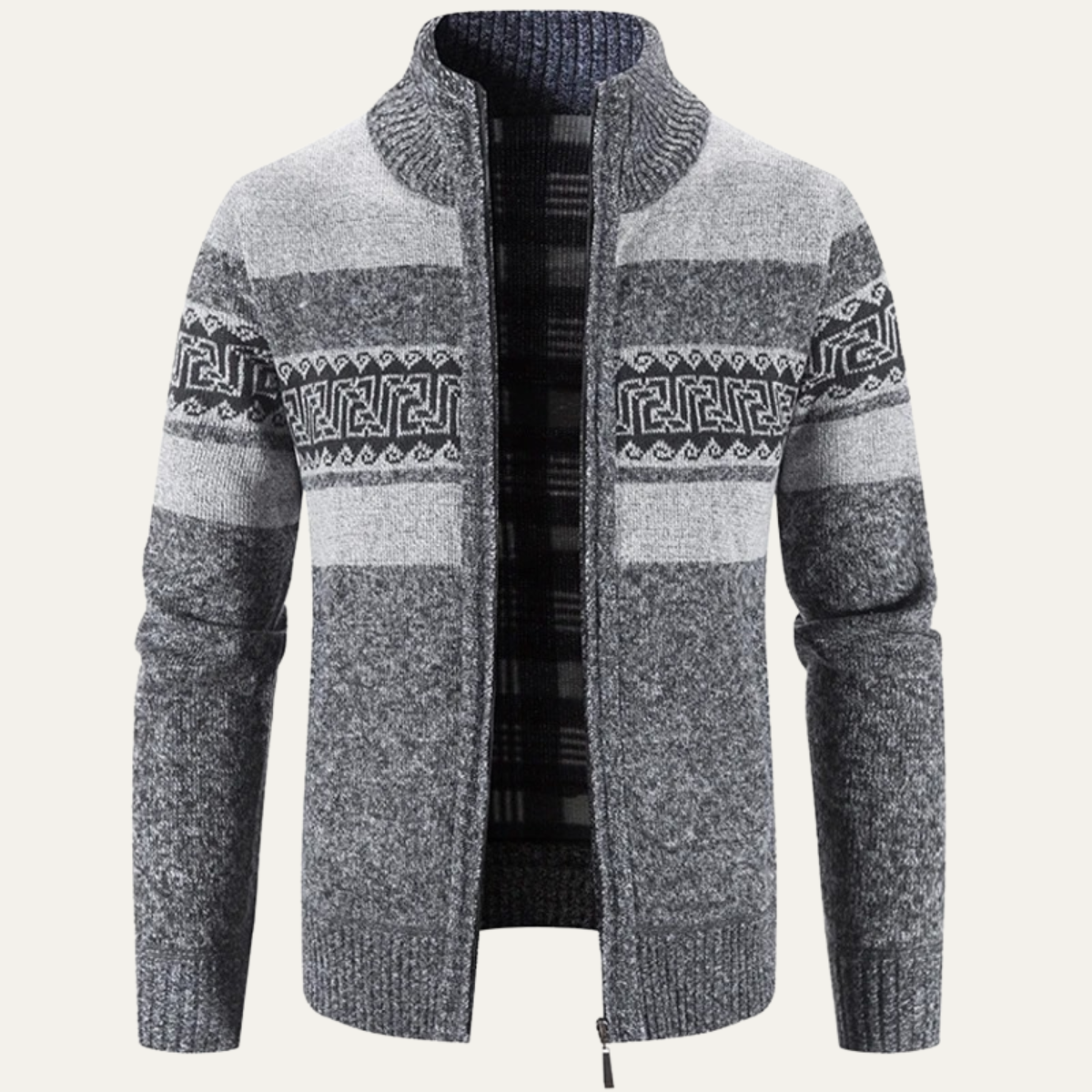 Men's Patterned Knit Zip Jacket Warm Winter