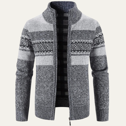 Men's Patterned Knit Zip Jacket Warm Winter