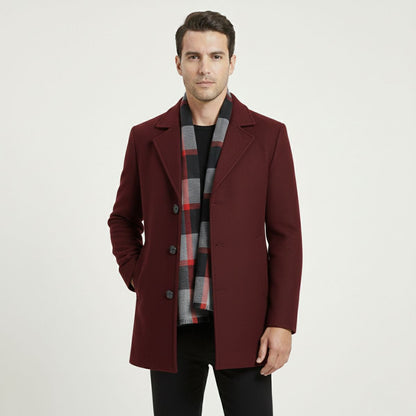 Men's Wool Overcoat Elegant Scarf Detail