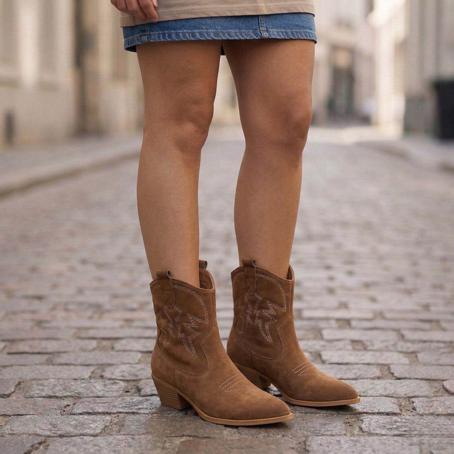 Ankle Cowboy Boots Block Heel Western Women