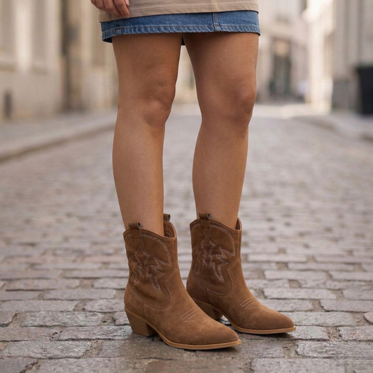 Ankle Cowboy Boots Block Heel Western Women