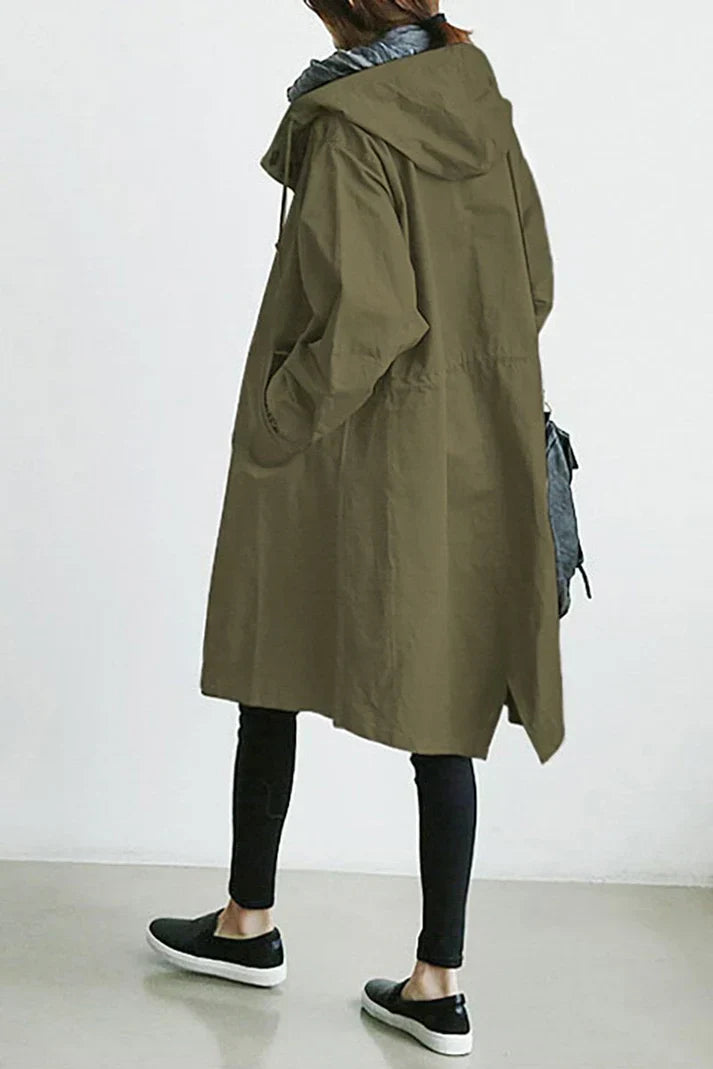 Women's Hooded Trench Coat Waterproof Cotton Long