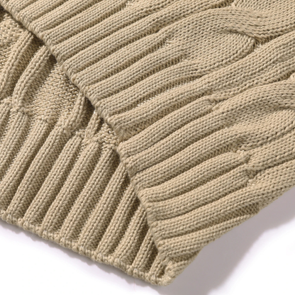 Men's Cable Knit Sweater Shawl Collar Button Neck