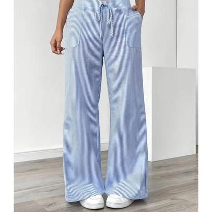 Comfortable Stripe Pants With Side Pockets
