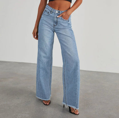 Women's Wide Leg Jeans Frayed Hem