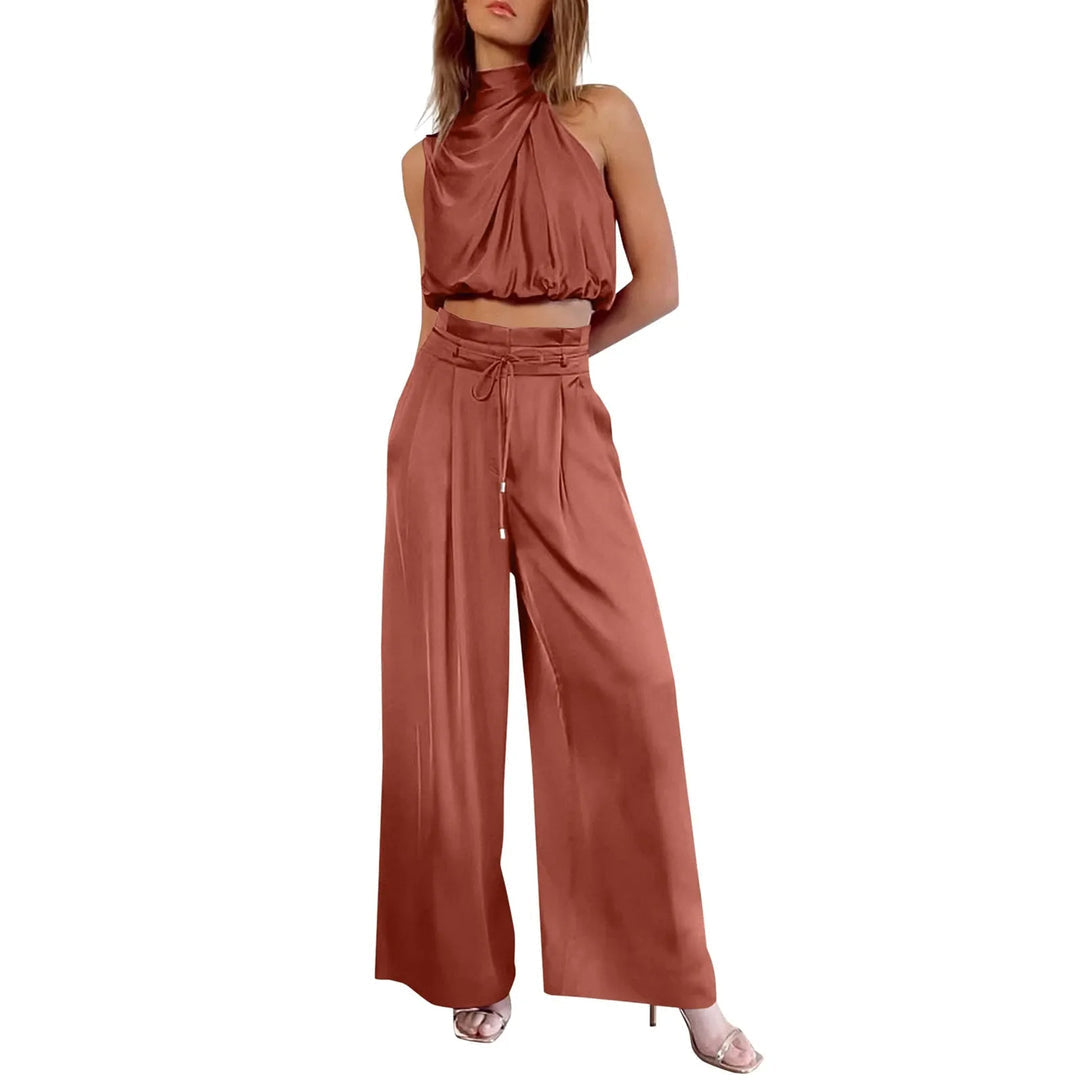 Women's 2-Piece Crop Wide Leg Pants Set