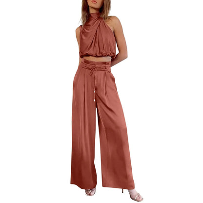 Women's 2-Piece Crop Wide Leg Pants Set