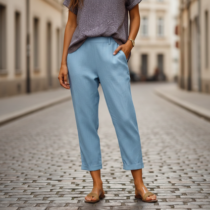 Women’s Cropped Straight High Waist Casual Trousers